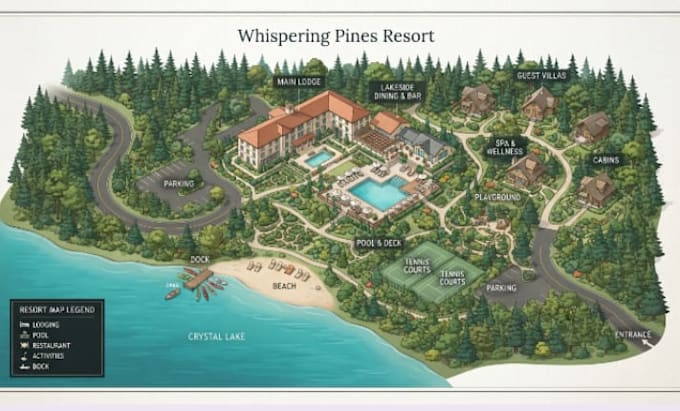 design professional custom resort map, hotel map,2d 3d vector tourist maps
