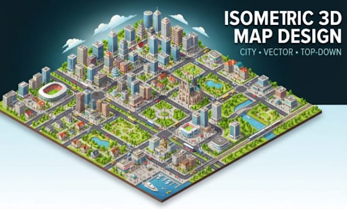 design isometric 2d 3d city map, vector map top down and custom map illustration