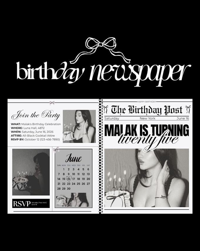 design a custom birthday newspaper invitation or poster