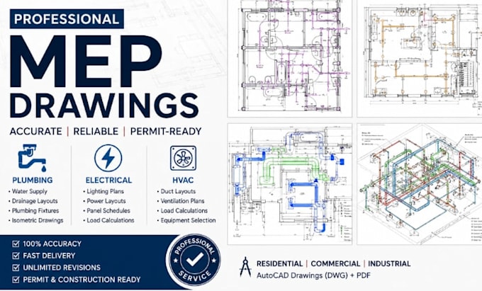 design architectural, electrical plan, plumbing layout, and mep permit plan