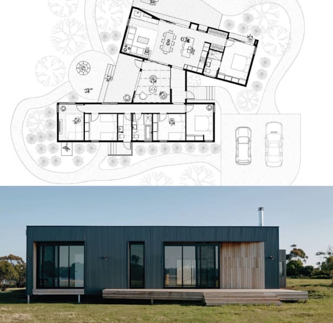 draw 2d plan with 3d render for prefabricated home using metal, ms fabrication