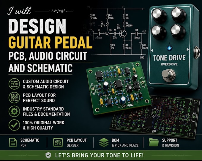 design guitar pedal pcb, audio circuit and schematic