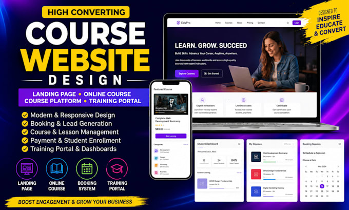 build course landing page online course website booking system training portal