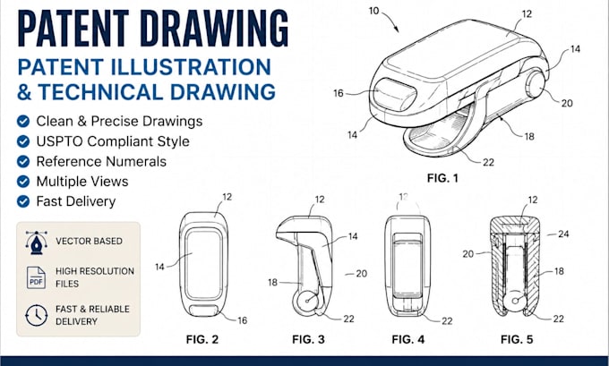 do patent drawing, patent illustration and technical drawing
