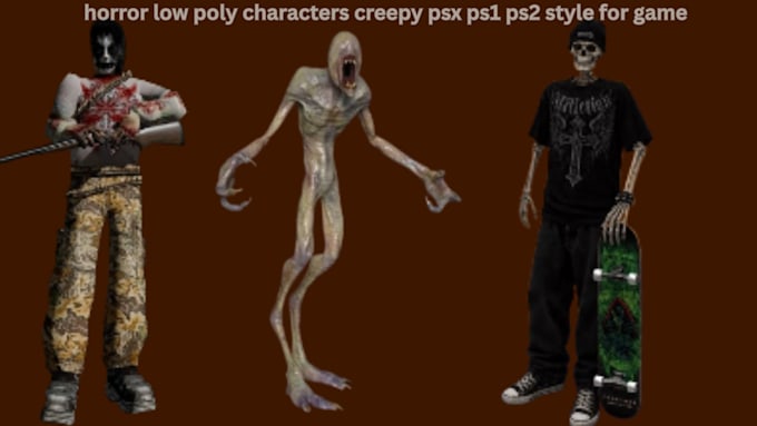 model rig and animate creepy low poly psx ps1 ps2 characters for game