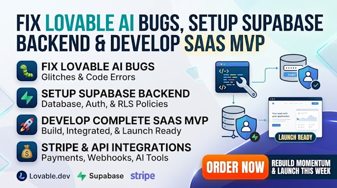 fix lovable ai bugs, setup supabase backend, and develop saas mvp