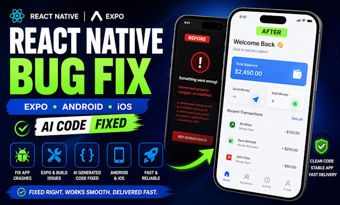fix bugs in your react, react native and expo app