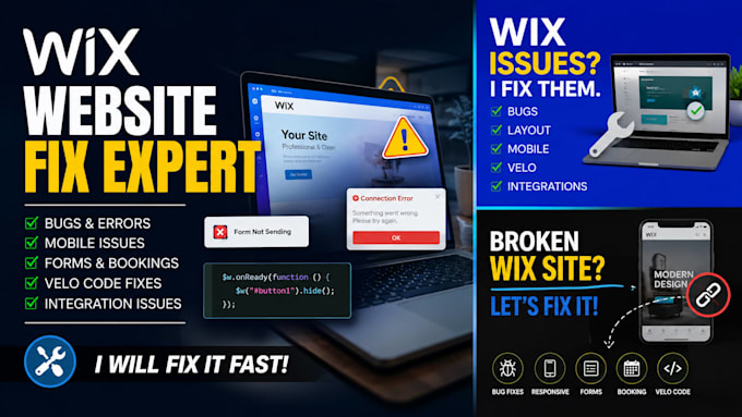 fix wix website bugs, errors, mobile issues, velo code and broken feature