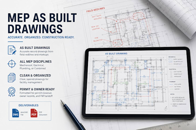 create mep as built drawings autocad record drawings construction
