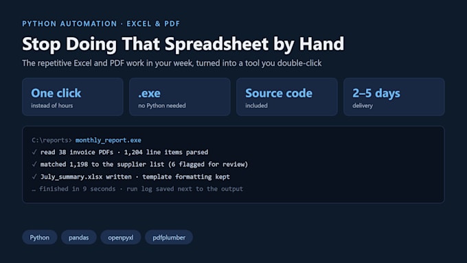 build a python tool that automates your excel, PDF or outlook work