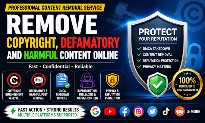 remove copyright, defamatory post and harmful content online by dmca takedown