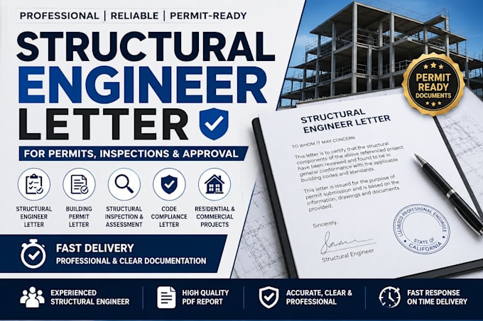 provide structural engineer letter structural calculation and engineering stamp