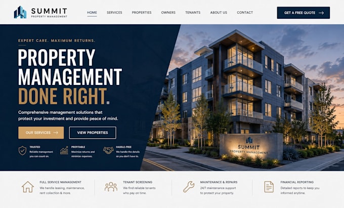 design wix property management website squarespace rental management website