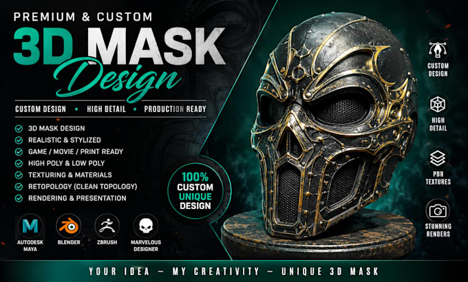 create a custom 3d mask modeling for cosplay props and 3d printing