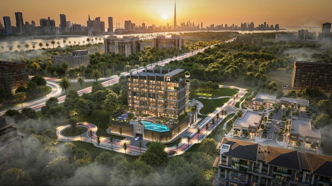luxurious penthouse cgi visualization,multi family apartment elevation rendering