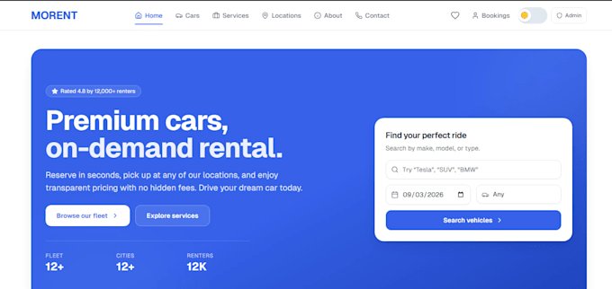 develop a car rental booking website with nextjs and react