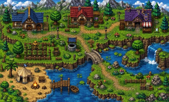 do pixel art tileset pixel character, pixel background pixel game sprite sheet