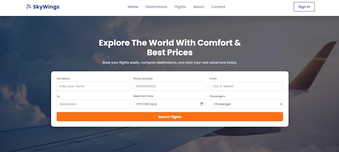 build a responsive flight booking landing page with whatsapp
