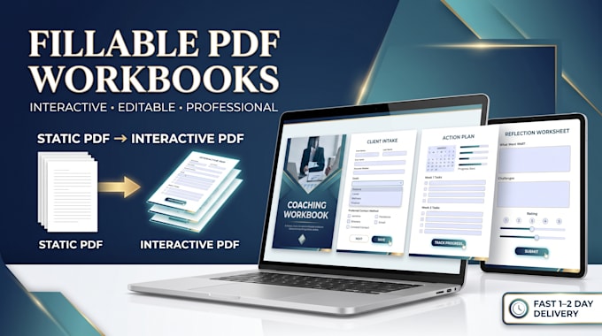 create a fillable PDF workbook, worksheet, interactive forms, coaching workbook