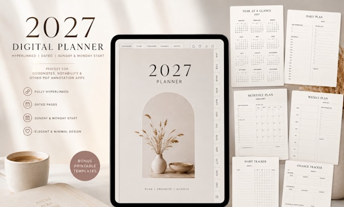 elevate 2027 hyperlinked digital planner printable journal tracker suite