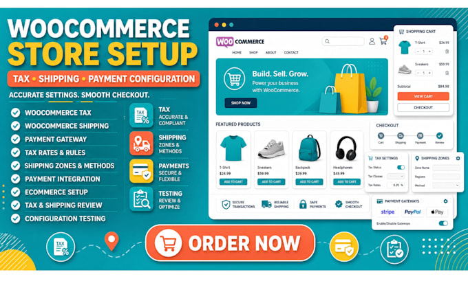 setup woocommerce tax, shipping and payment gateway