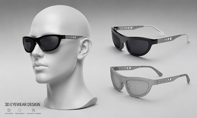 design 3d eyewear and sunglasses model for manufacturing and rendering