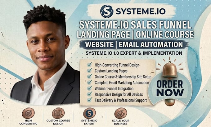 systeme io sales funnel, landing page, online course website, automation expert