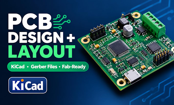 do kicad pcb design, schematic, pcb layout and gerber files for fabrication