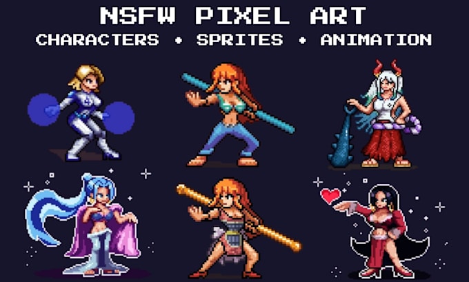 create nsfw pixel art, nsfw pixel characters, sprite sheets and animation
