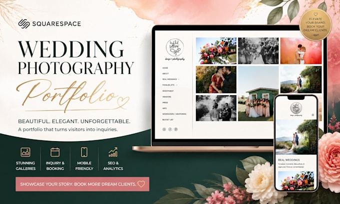 design squarespace wedding photography portfolio website
