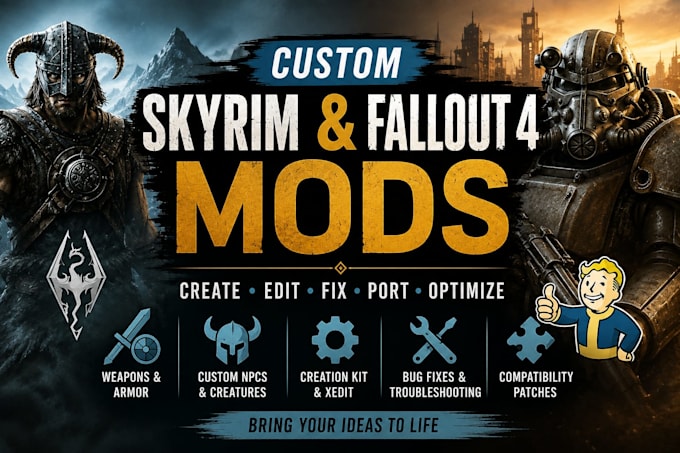 create edit or port custom skyrim mod weapon and armor, fallout 4, arma 3, gmod
