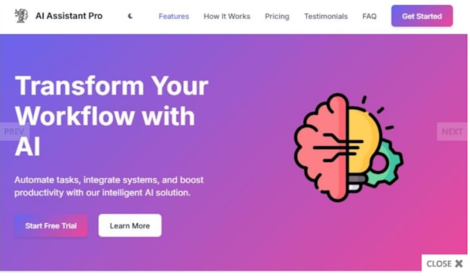 ai startup landing page, responsive HTML, CSS, js