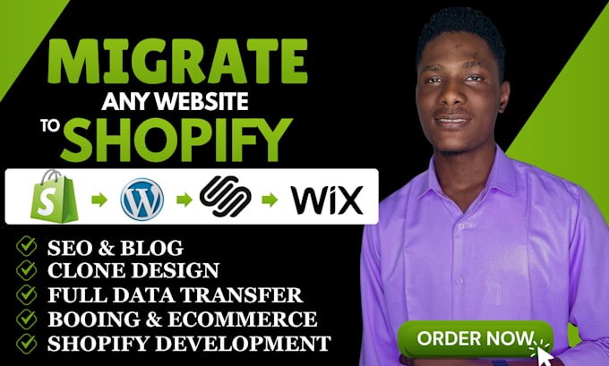 migrate ecommerce store to shopify, wix, wordpress, squarespace expert