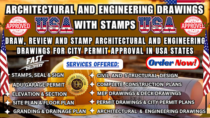 design architectural floor plan USA city permit stamp and structural mep drawing