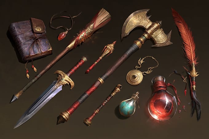 design creative concept art of weapons and items