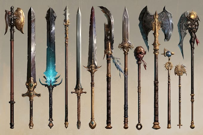 high quality weapon concept art for gaming and more