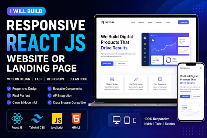 build a responsive react js frontend website or landing page