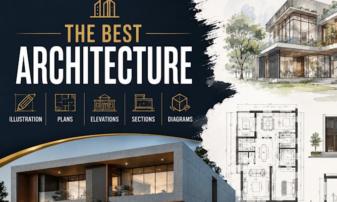 architectural illustration plans elevation sections diagram and presentation