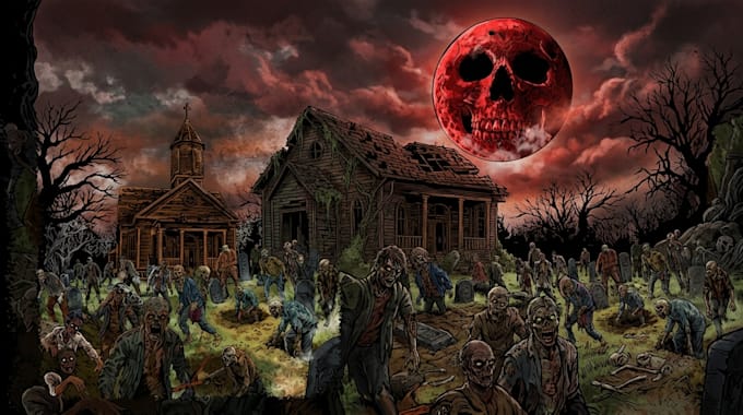 create dark art illustration, horor and skull artwork
