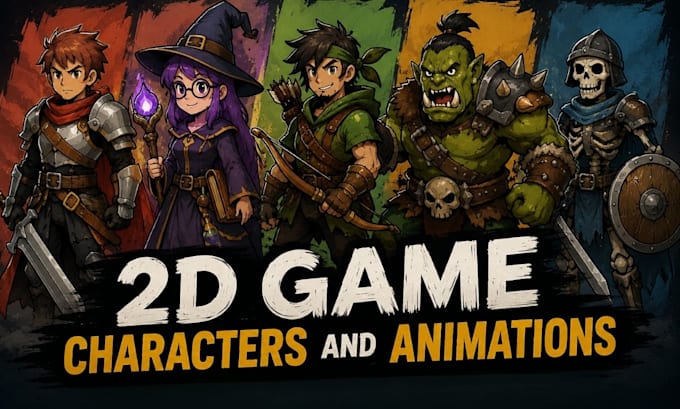 design 2d game character, sprite, character sheet and game art