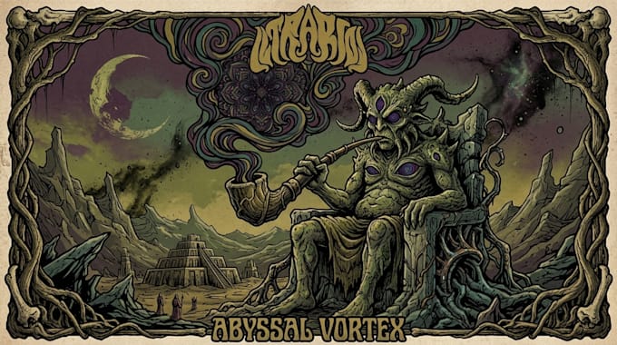 draw stoner rock, psychedelic, dark, doom artwork