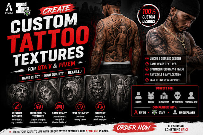 create custom, game ready tattoo textures for gta v fivem