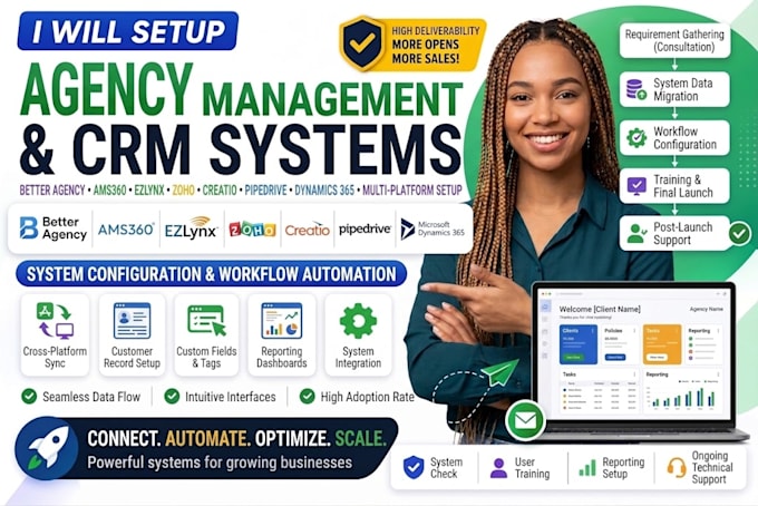 setup better agency  ams360 ezlynx zoho creatio pipedrive micosoft dynamics 365