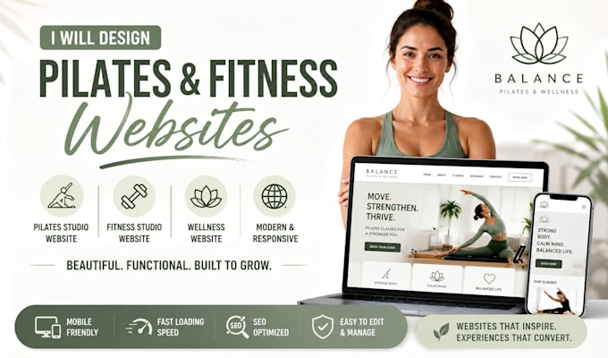 pilates website, pilates studio website, fitness studio website, wellness web