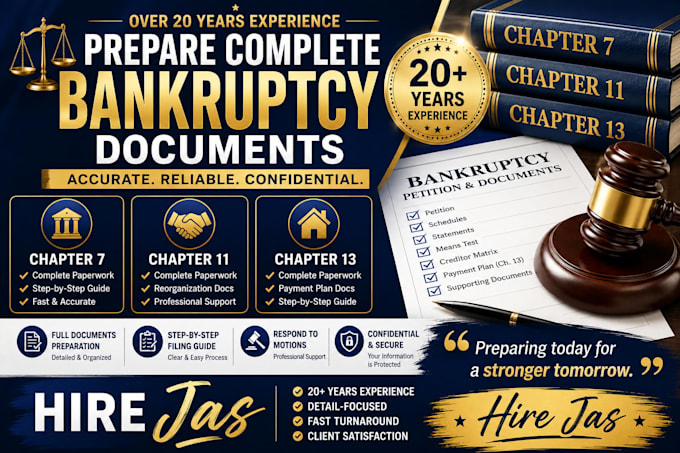prepare complete chapter 7, 13 and chapter 11 bankruptcy paperwork