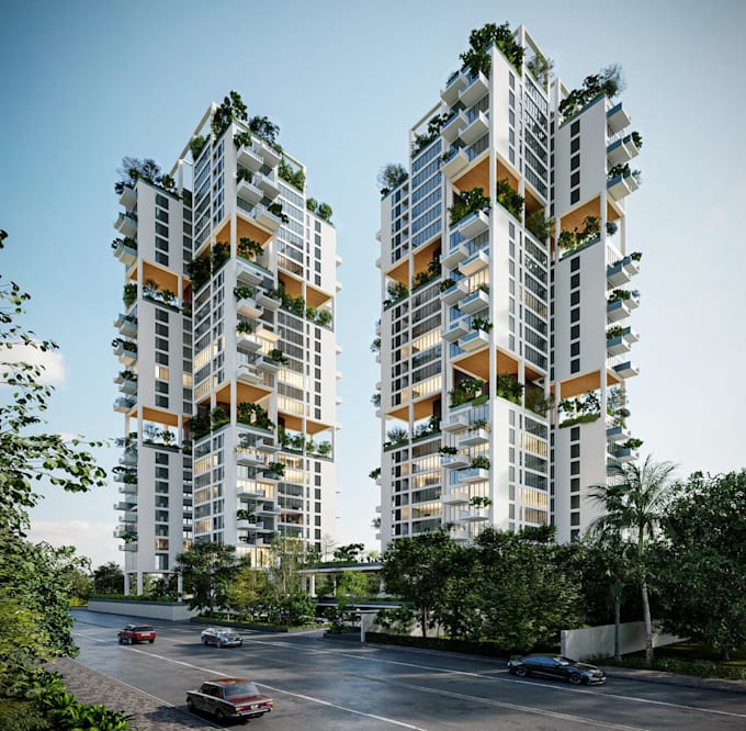 independent living apartment visualization,multi storey building,elevation plan