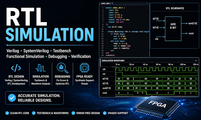 design, simulate and debug verilog fpga rtl modules