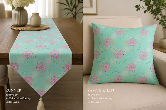 create a unique seamless floralar pattern for pillowcase and runner