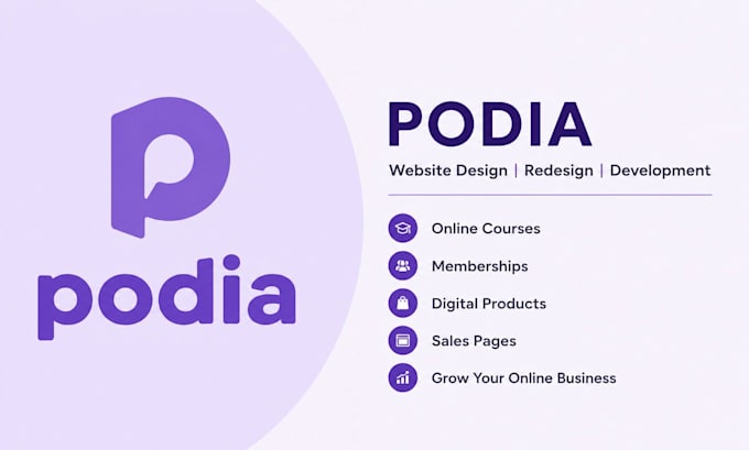 do podia website design redesign develop podia membership online course website