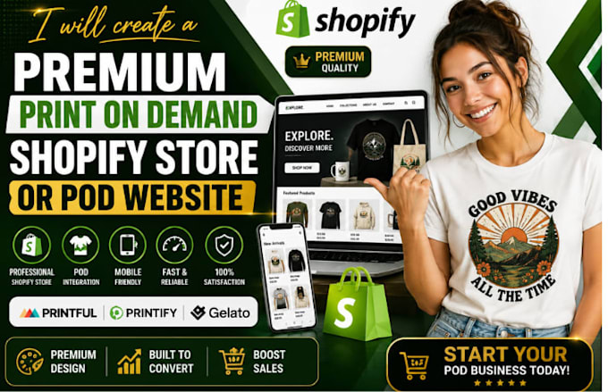create a premium print on demand shopify store or pod website
